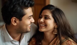 Gambar suami istri India yang bahagia